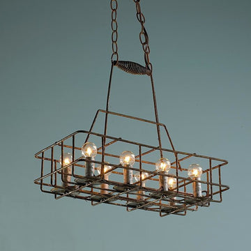Vintage Repurposed Bottle Carrier Chandelier 8 Light - F100-521