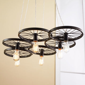 Vintage Spoke Wire Wheel Chandelier - F100-416