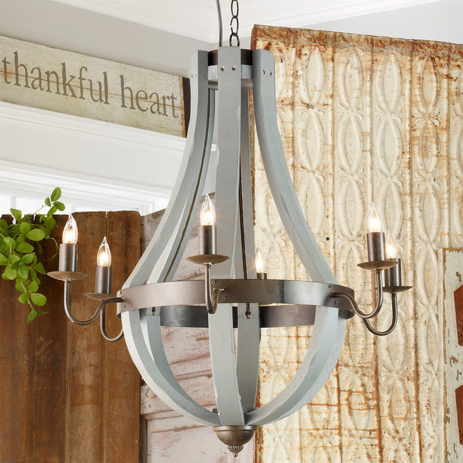Wooden Wine Barrel Stave Chandelier - F100-119